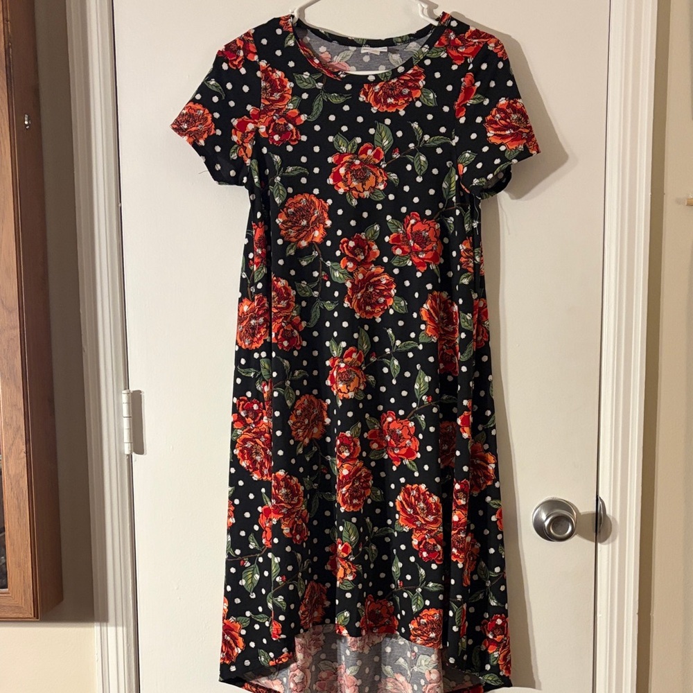 LuLaRoe Black Dress with Red Floral Pattern NWOT